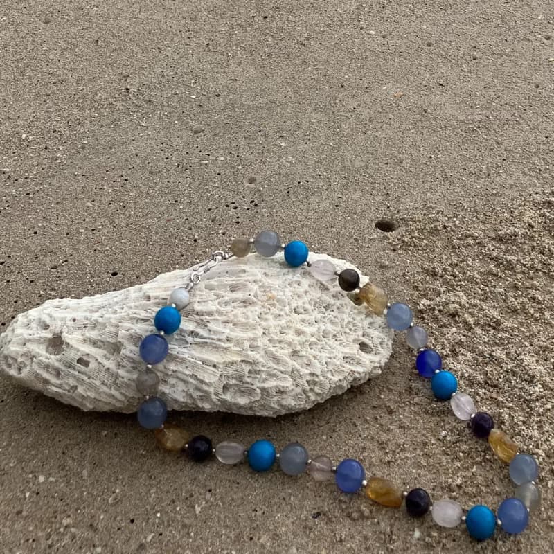 Joy Luck n Love Aquamarine and Multi gemstone minimalist necklace,  喜福愛情項鍊