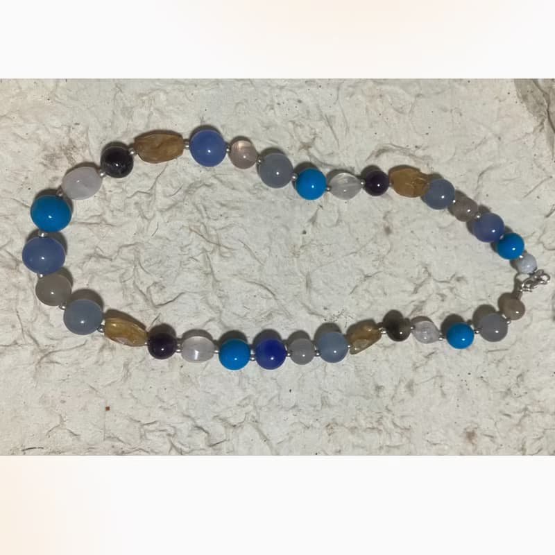 Joy Luck n Love Aquamarine and Multi gemstone minimalist necklace,  喜福愛情項鍊