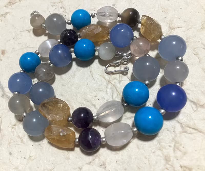 Joy Luck n Love Aquamarine and Multi gemstone minimalist necklace,  喜福愛情項鍊