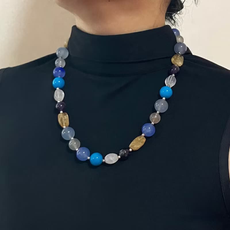 Joy Luck n Love Aquamarine and Multi gemstone minimalist necklace,  喜福愛情項鍊