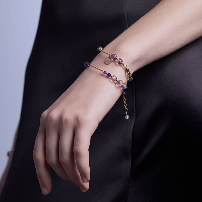 螢石青金石紫水晶14K包金雙圈 水晶手鍊 禮物