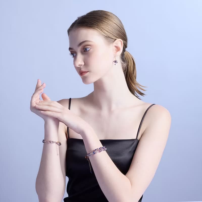 螢石青金石紫水晶14K包金雙圈 水晶手鍊 禮物