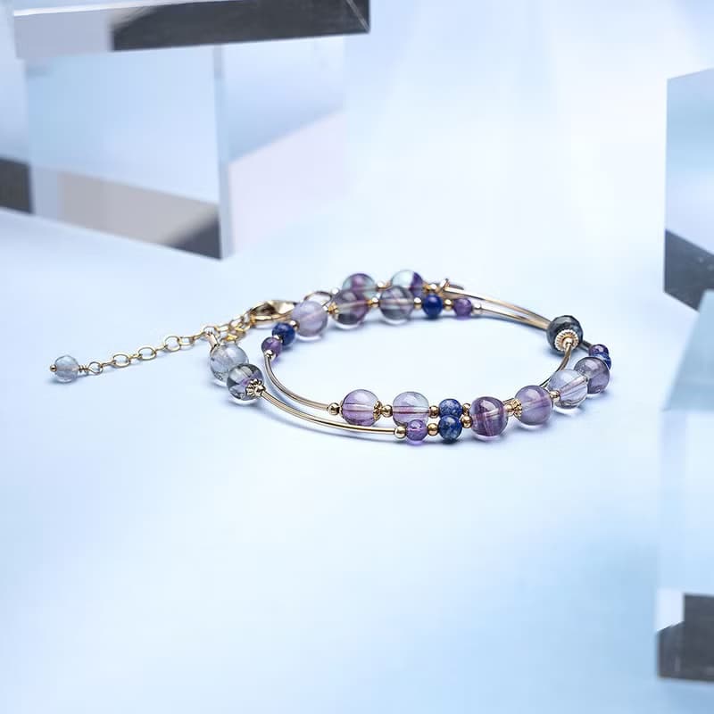 螢石青金石紫水晶14K包金雙圈 水晶手鍊 禮物
