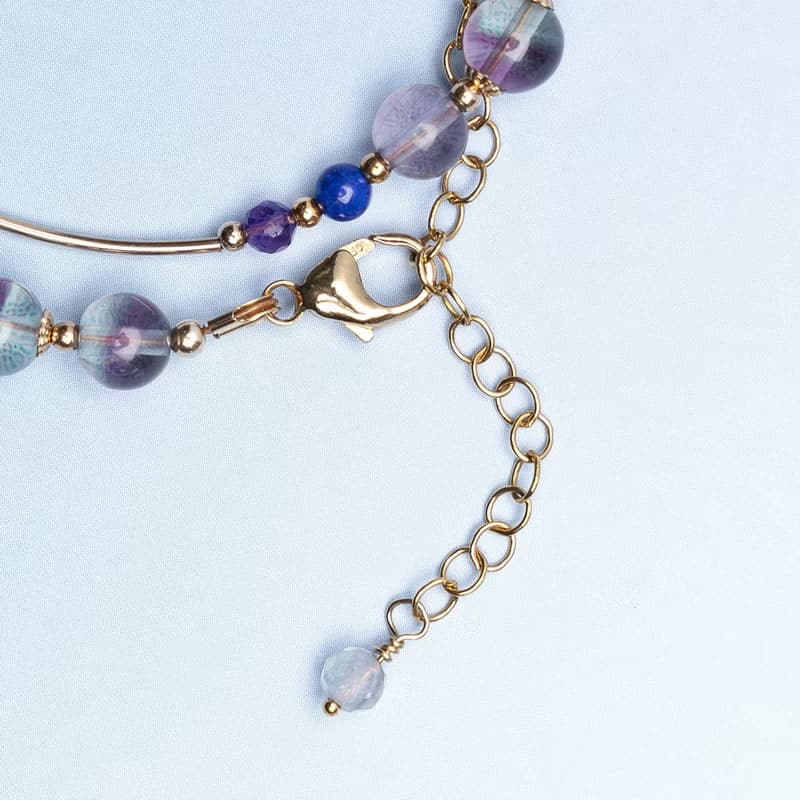 螢石青金石紫水晶14K包金雙圈 水晶手鍊 禮物
