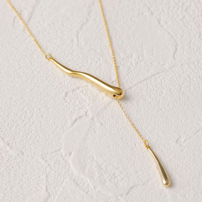 pendulum-drip necklace GD ニッケルフリー スムースラリエットネックレス 長さが自由に変えられるロングネックレス　ゴールド