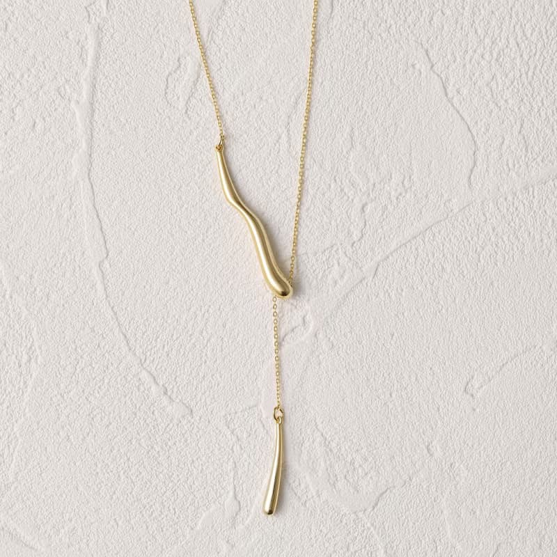 pendulum-drip necklace GD ニッケルフリー スムースラリエットネックレス 長さが自由に変えられるロングネックレス　ゴールド