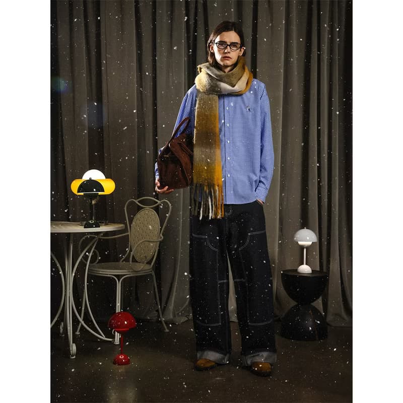 Unvesno(UN)格紋漸變仿羊絨拉毛絨感流蘇裝飾圍巾圍脖 男女同款