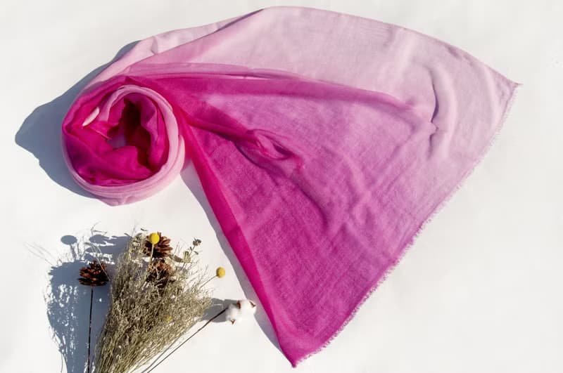 喀什米爾Cashmere/羊絨圍巾/純羊毛圍巾披巾/戒指絨披肩-桃紅漸層