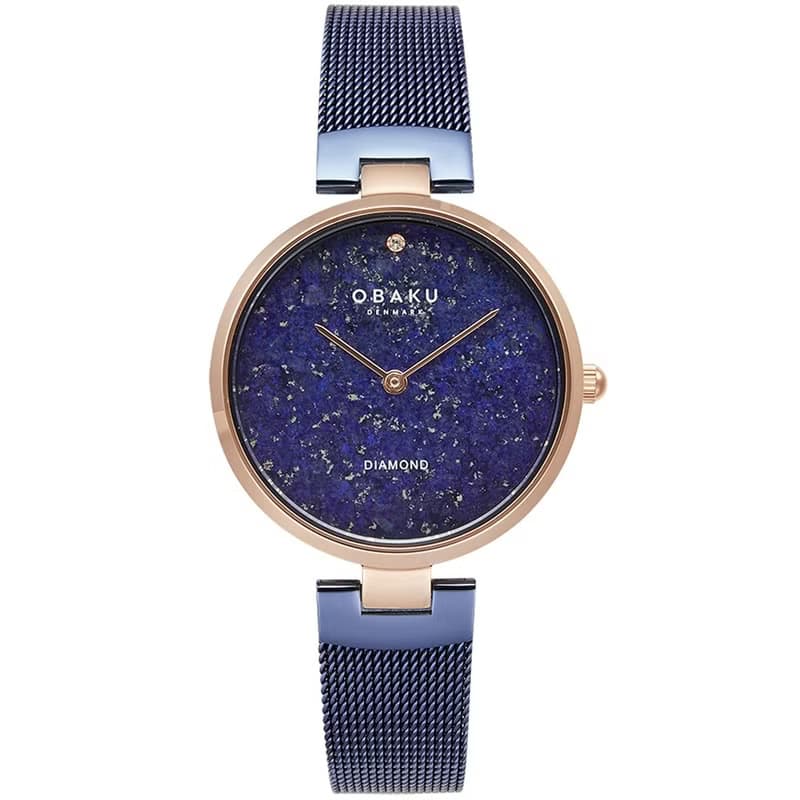 OBAKU 渦旋幾何真鑽時尚腕錶-青金石款(V256LXHVLML)