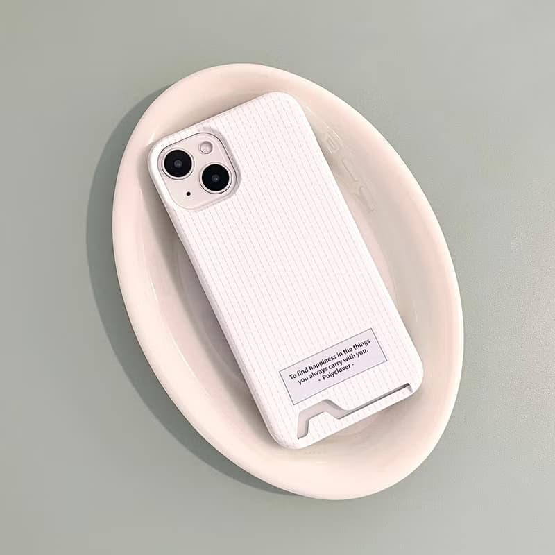white dotted line card storage phone case