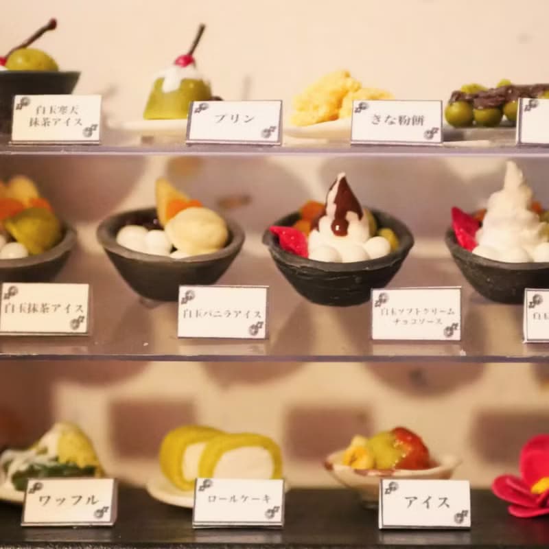 迷你日式甜點的展示櫃黑色 禮物