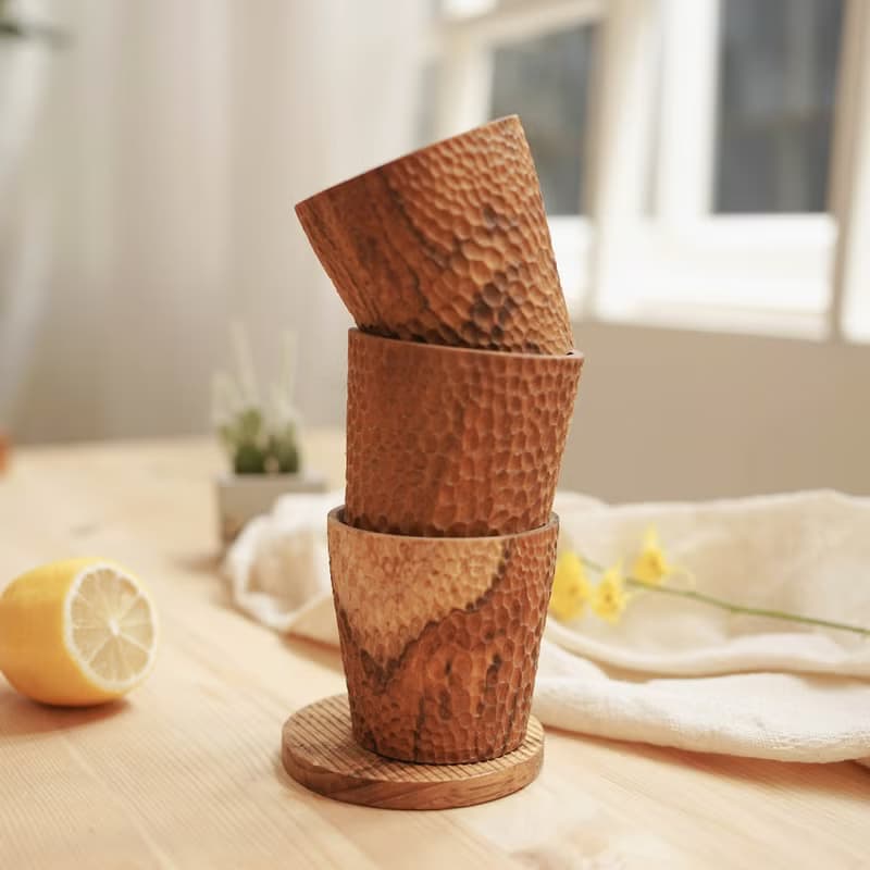 天然柚木茶杯/木杯/杯子-波點款│食用安心不上漆原木製 露營野餐