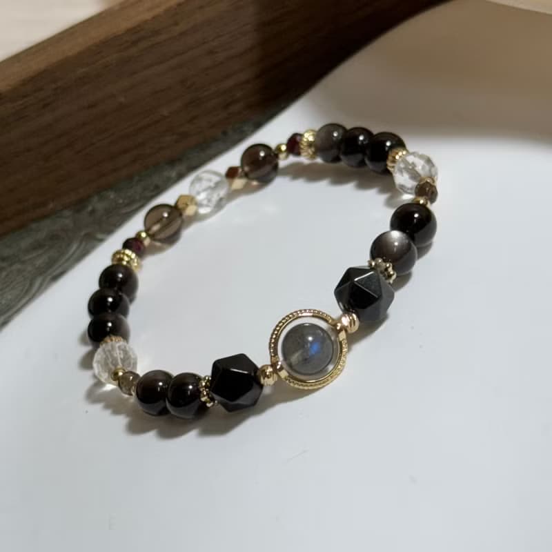 拉長石、銀曜石、白水晶、茶晶、石榴石