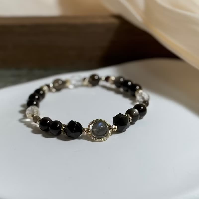 拉長石、銀曜石、白水晶、茶晶、石榴石