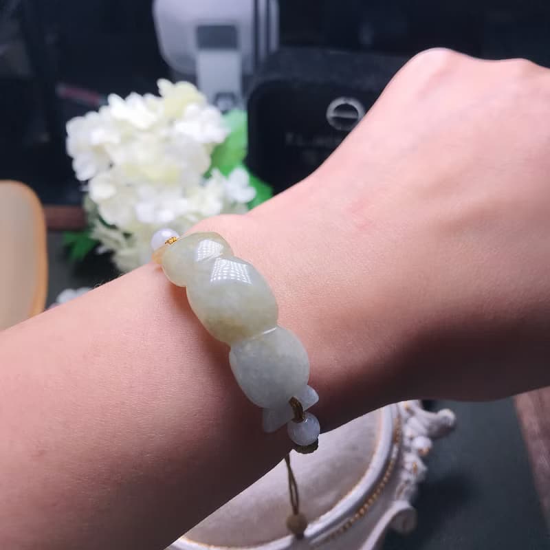 飄黃翡翠蓮藕編織手鍊 | 天然緬甸玉翡翠A貨 | 送禮