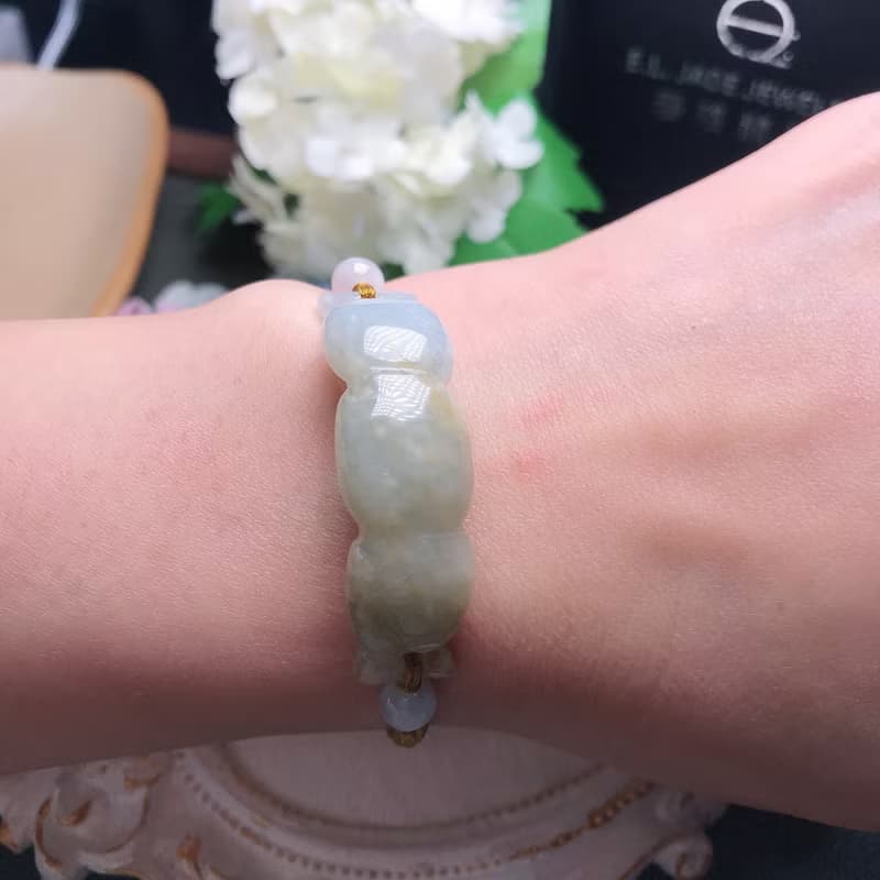 飄黃翡翠蓮藕編織手鍊 | 天然緬甸玉翡翠A貨 | 送禮