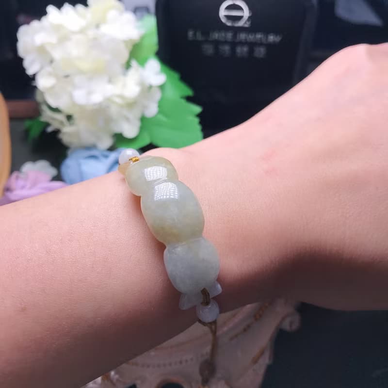 飄黃翡翠蓮藕編織手鍊 | 天然緬甸玉翡翠A貨 | 送禮
