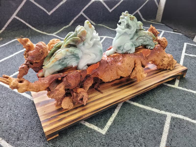 【純翠】天然翡翠 極美五彩大師精雕霸總飛天招財貔貅一對 附台證