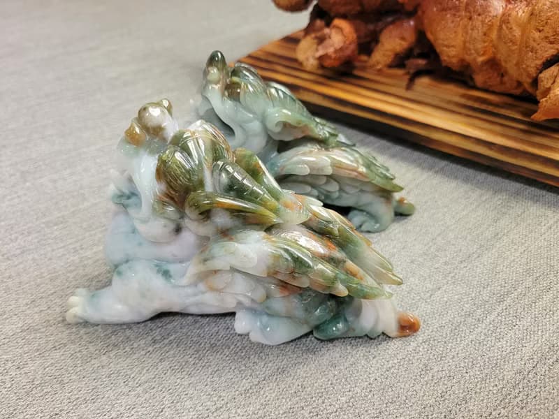 【純翠】天然翡翠 極美五彩大師精雕霸總飛天招財貔貅一對 附台證