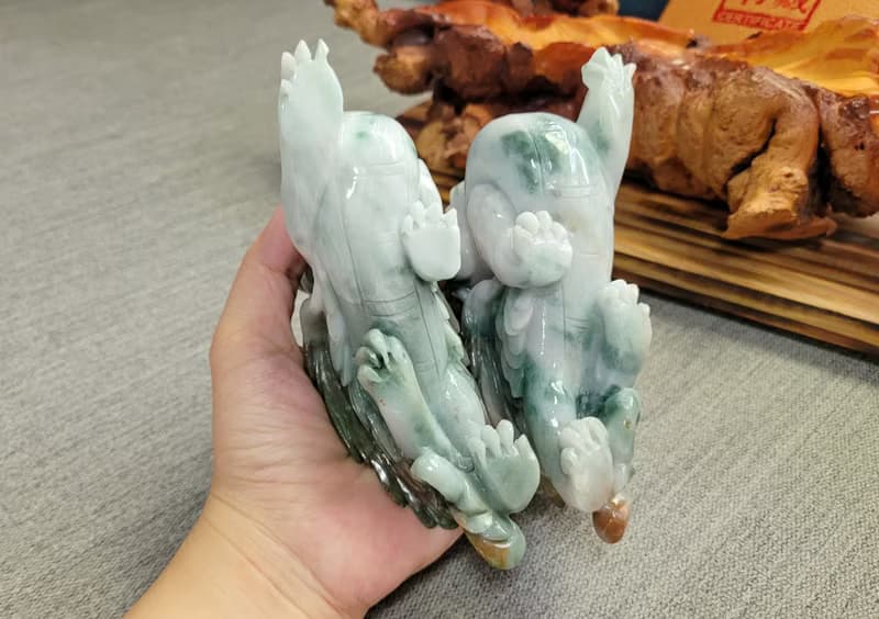 【純翠】天然翡翠 極美五彩大師精雕霸總飛天招財貔貅一對 附台證
