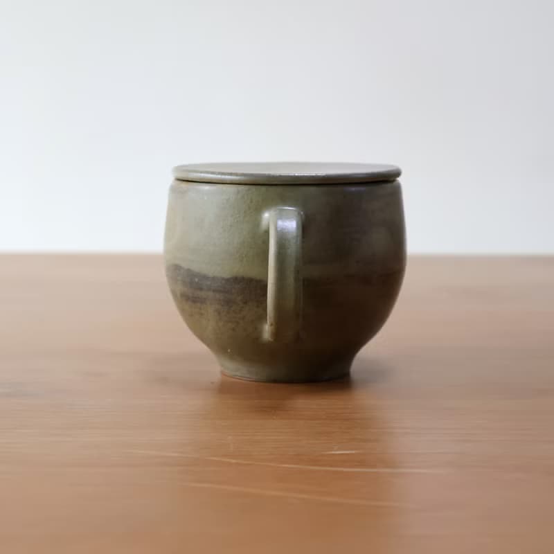 碧玉 柴燒陶手工附蓋馬克杯 咖啡杯