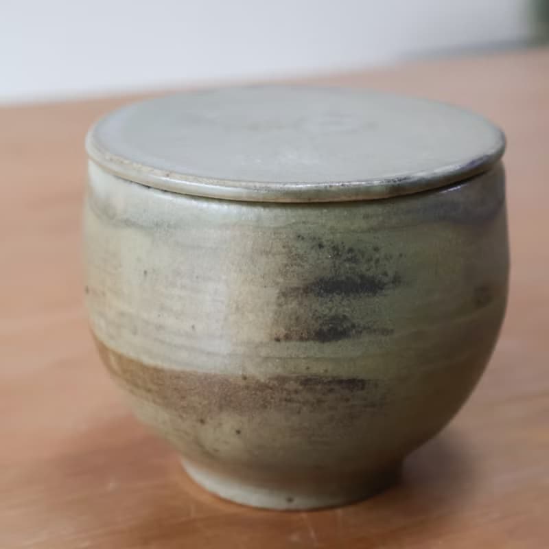 碧玉 柴燒陶手工附蓋馬克杯 咖啡杯