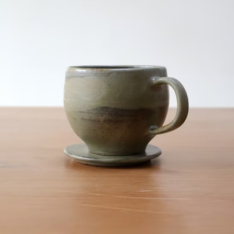 碧玉 柴燒陶手工附蓋馬克杯 咖啡杯