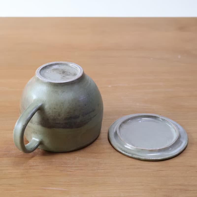 碧玉 柴燒陶手工附蓋馬克杯 咖啡杯