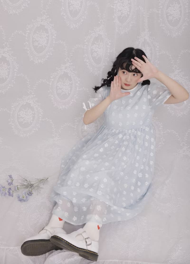 法式復古 少女小雛菊提花綁帶連身裙