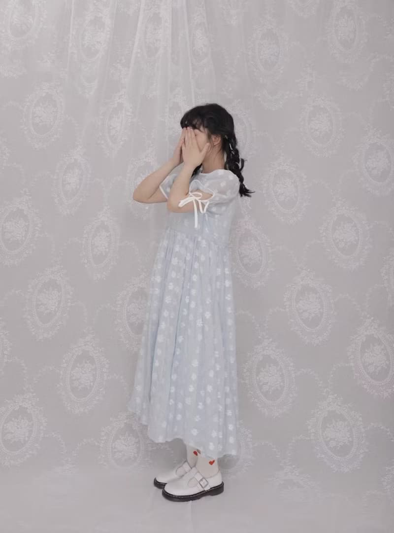 法式復古 少女小雛菊提花綁帶連身裙