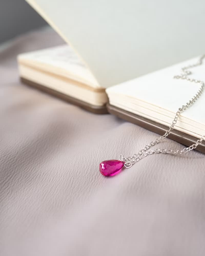Pink Spinel Teardrop Necklace, 925 Silver, Capricorn Crystal, Mother's Day Gift