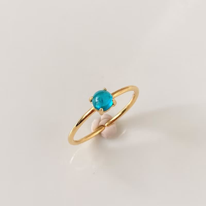 18kgp+SV925 高等級 天然藍磷灰石 迷你寶石戒