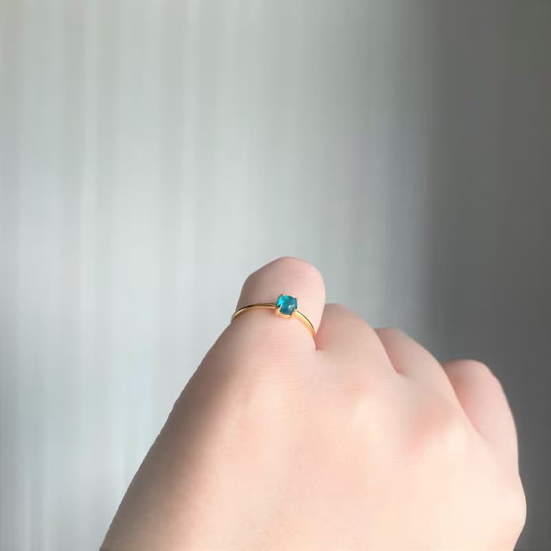 18kgp+SV925 高等級 天然藍磷灰石 迷你寶石戒