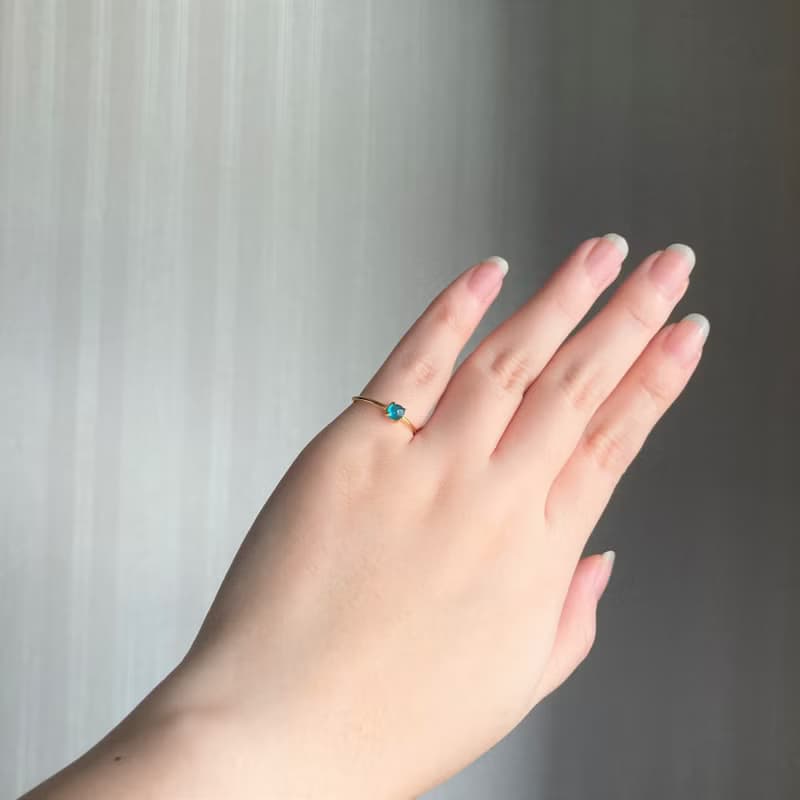 18kgp+SV925 高等級 天然藍磷灰石 迷你寶石戒