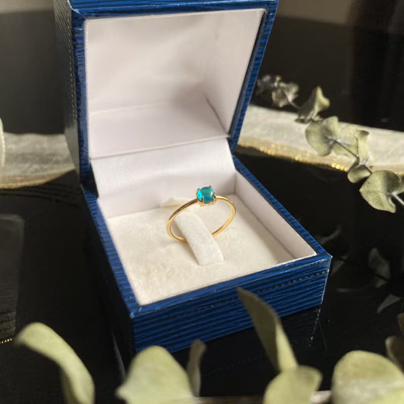 18kgp+SV925 高等級 天然藍磷灰石 迷你寶石戒