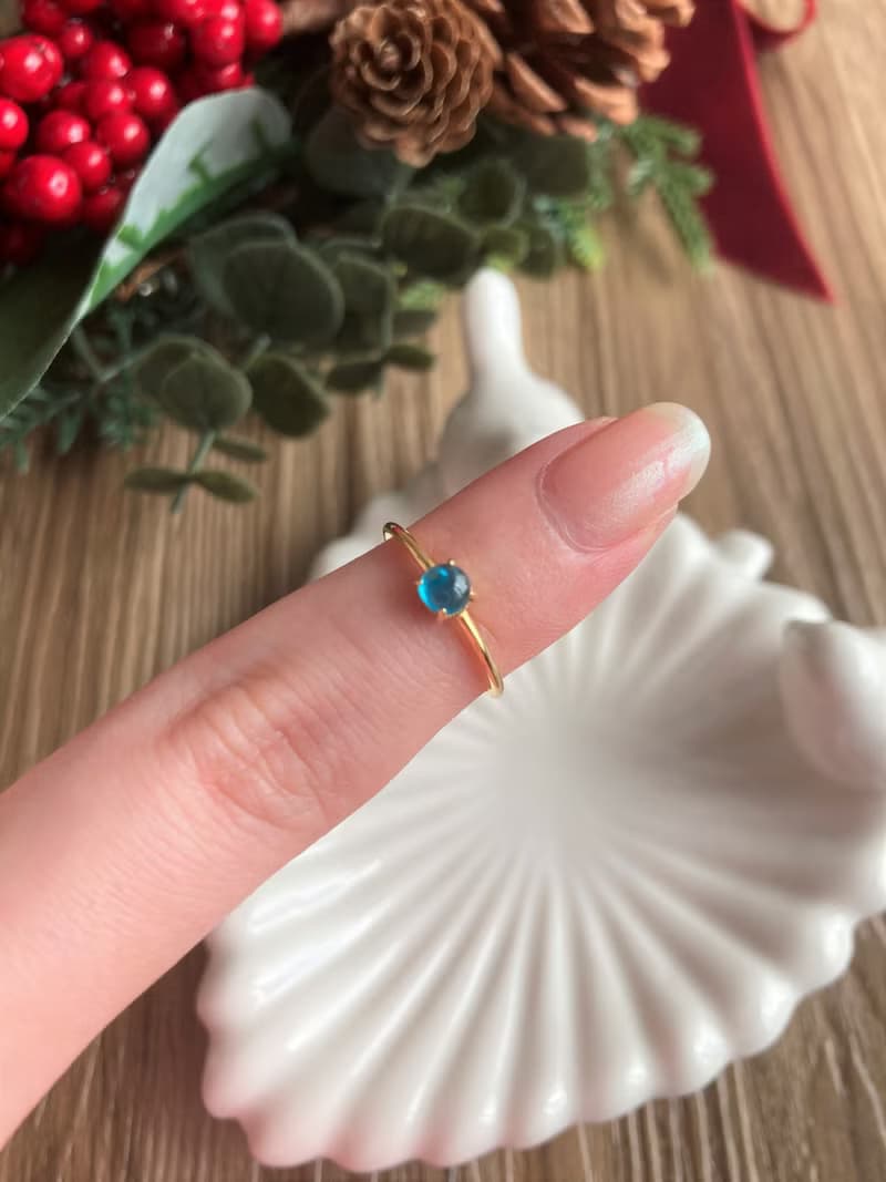 18kgp+SV925 高等級 天然藍磷灰石 迷你寶石戒