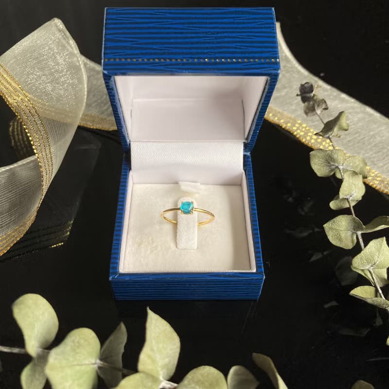 18kgp+SV925 高等級 天然藍磷灰石 迷你寶石戒