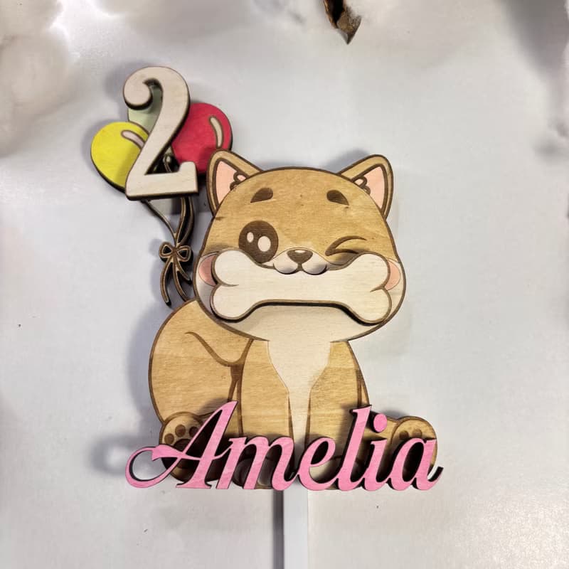 Dog Wood Custom Cake Topper - Hand Painted Birthday Keepsake - Custom Name