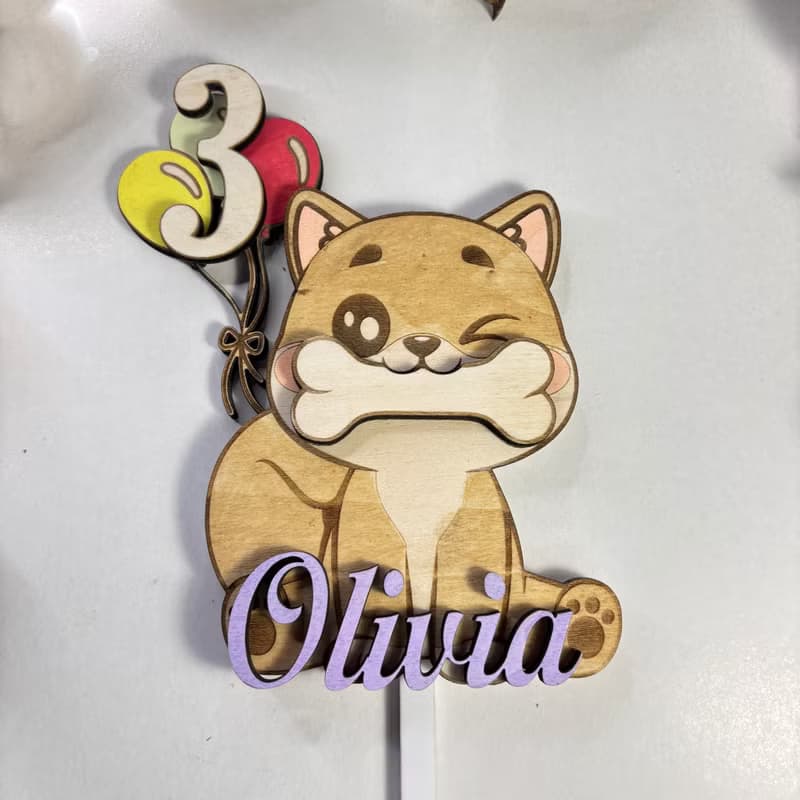 Dog Wood Custom Cake Topper - Hand Painted Birthday Keepsake - Custom Name