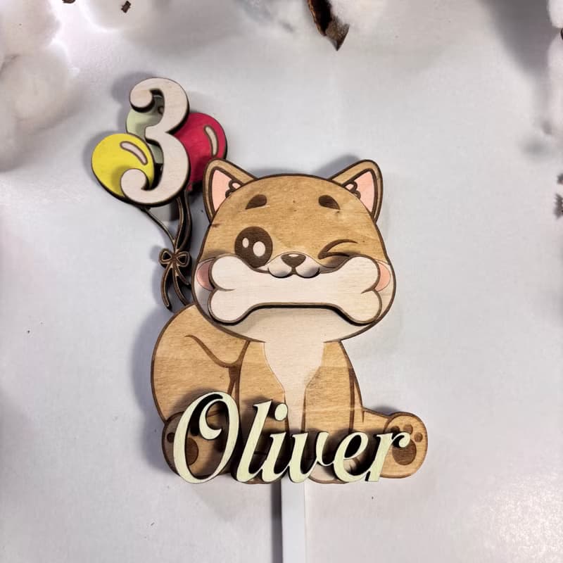 Dog Wood Custom Cake Topper - Hand Painted Birthday Keepsake - Custom Name