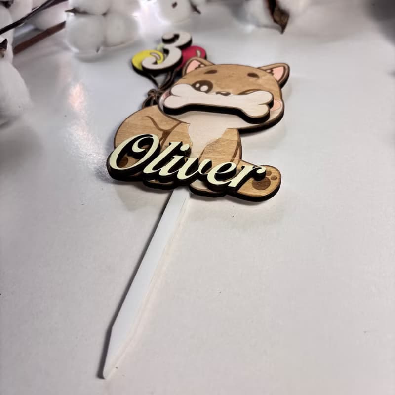 Dog Wood Custom Cake Topper - Hand Painted Birthday Keepsake - Custom Name