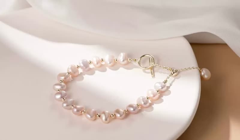 YuanPearl天然稀有色紫粉巴洛克珍珠手鍊可推拉方便調節手鍊日常