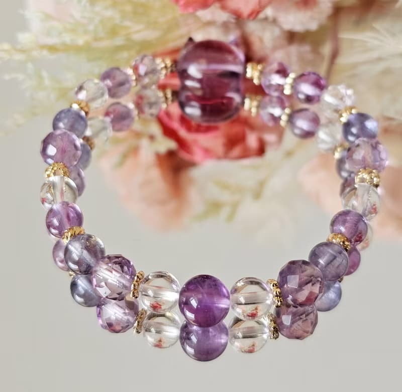 智慧與魅力的紫水晶貓- 紫水晶/豐盛/堇青石/水晶手鍊/白水晶