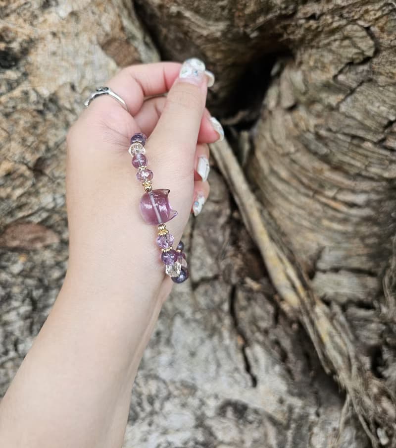 智慧與魅力的紫水晶貓- 紫水晶/豐盛/堇青石/水晶手鍊/白水晶