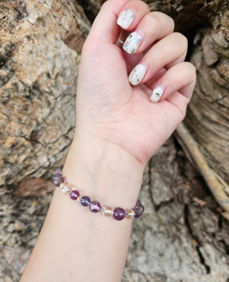 智慧與魅力的紫水晶貓- 紫水晶/豐盛/堇青石/水晶手鍊/白水晶