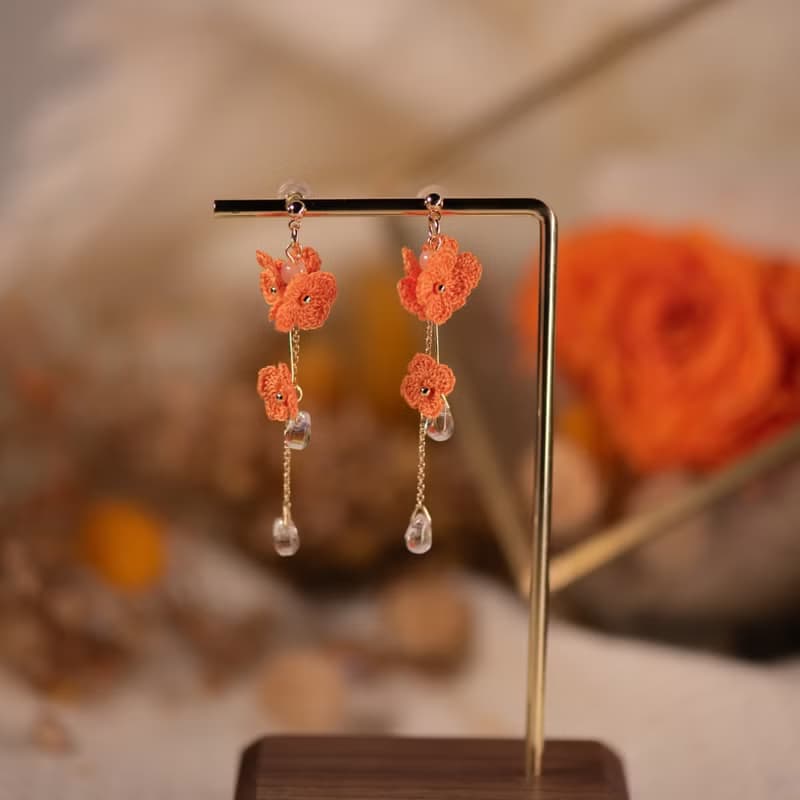 【繡球點點】 耳環 微鉤 針織 花 耳飾 耳夾 手作 垂掛 耳針