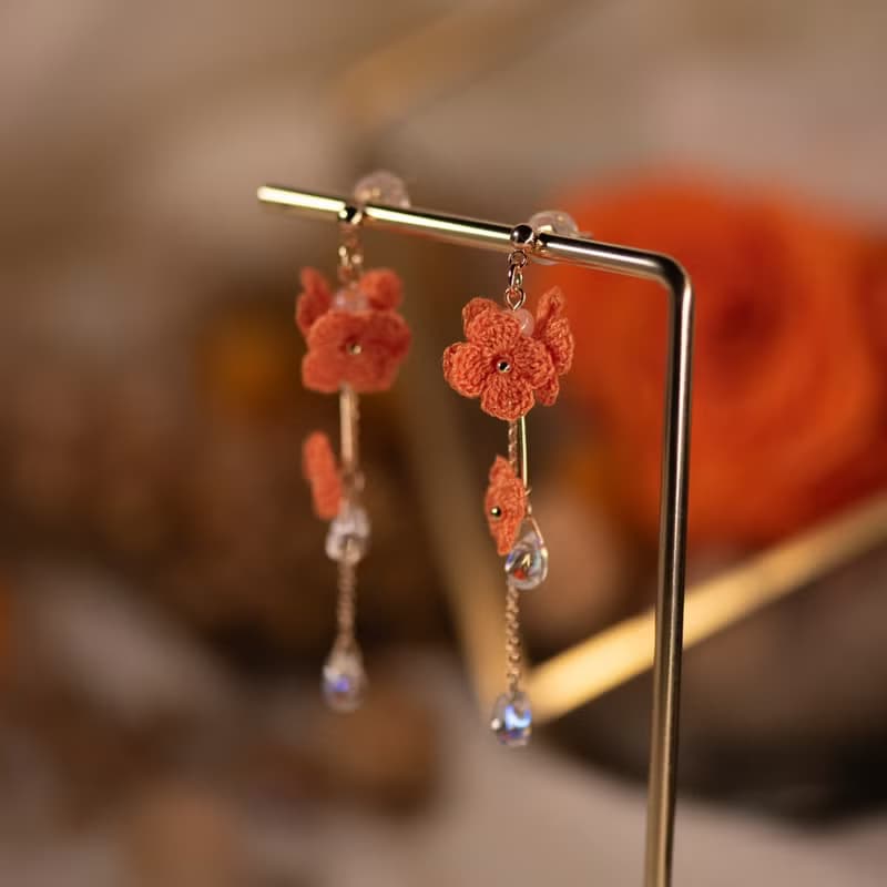 【繡球點點】 耳環 微鉤 針織 花 耳飾 耳夾 手作 垂掛 耳針