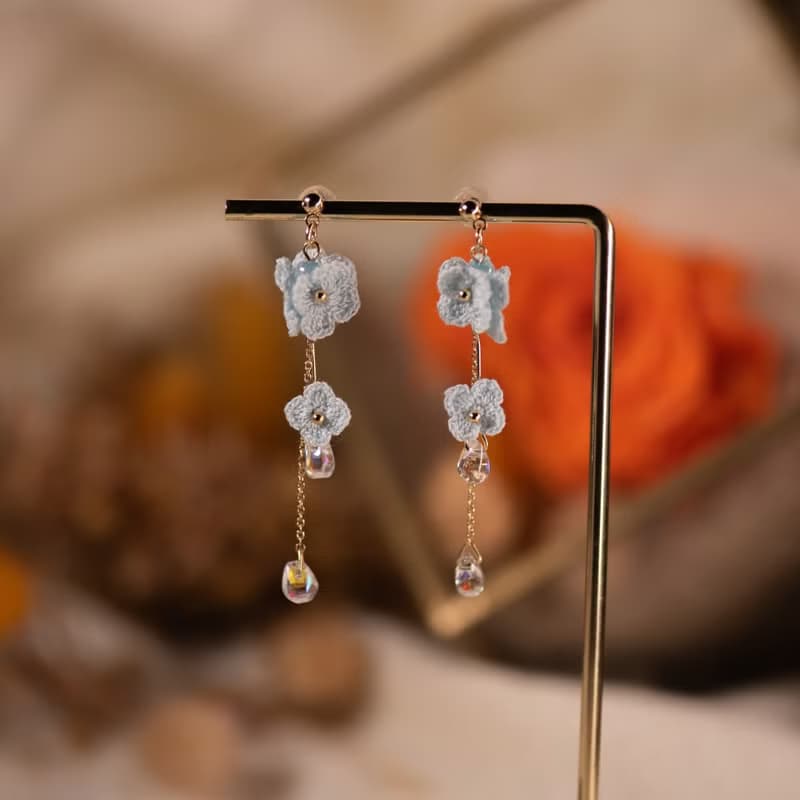 【繡球點點】 耳環 微鉤 針織 花 耳飾 耳夾 手作 垂掛 耳針