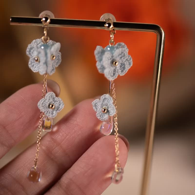 【繡球點點】 耳環 微鉤 針織 花 耳飾 耳夾 手作 垂掛 耳針