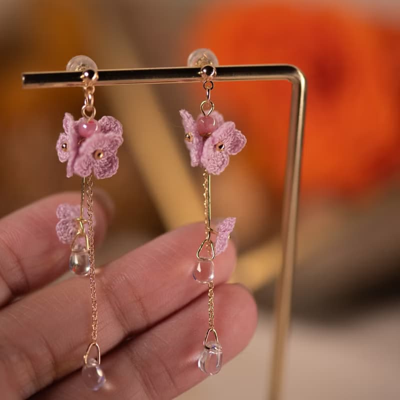 【繡球點點】 耳環 微鉤 針織 花 耳飾 耳夾 手作 垂掛 耳針